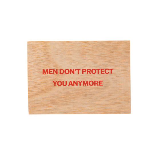 Jenny Holzer Men Don't Protect wooden postcard